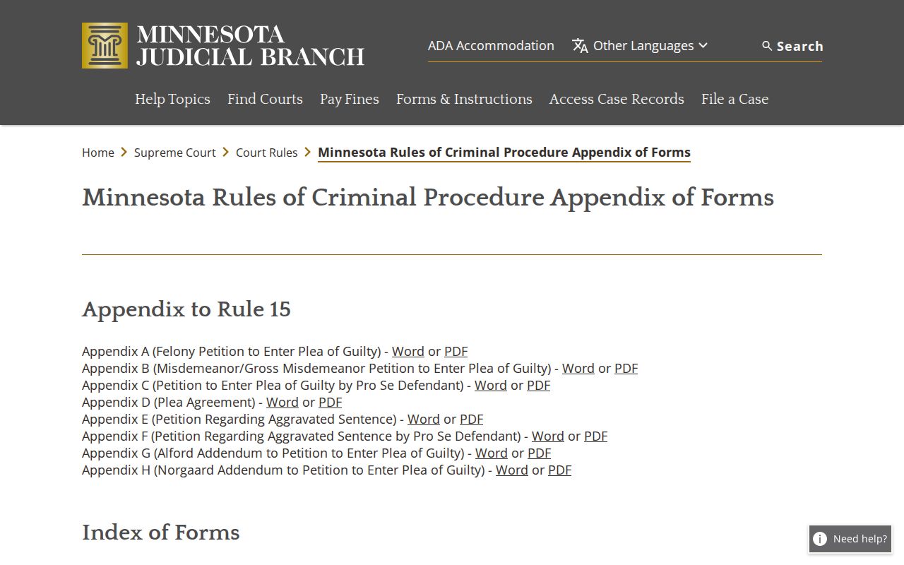 Minnesota criminal procedure appendix listing the failure-to-appear warrant form used in Le Sueur County cases