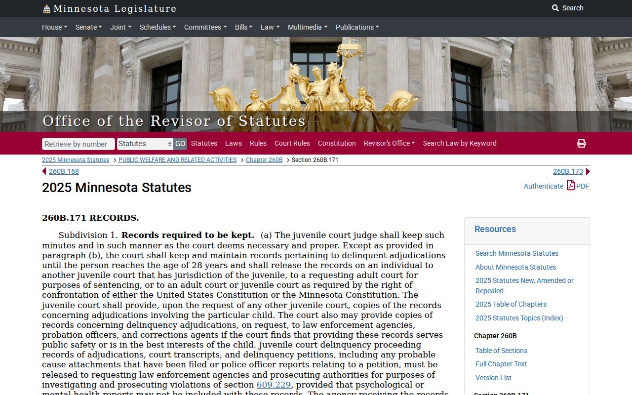 Minnesota juvenile court record access statute relevant to Le Sueur County arrest warrant searches