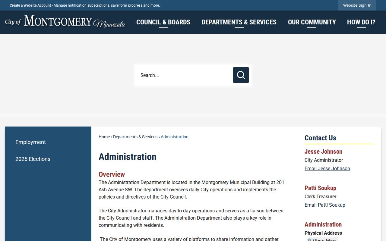 Montgomery city administration page for local payments and record routing questions